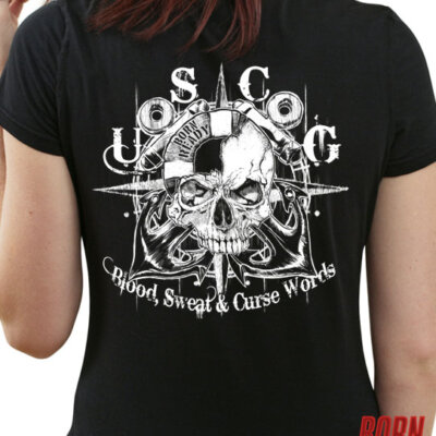 USCG Blood Sweat Curse Words Coast Guard Veteran Custom Women's Shirt