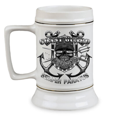 Coast Guard Semper Paratus Veteran 28 oz Ceramic Beer Drinking Stein