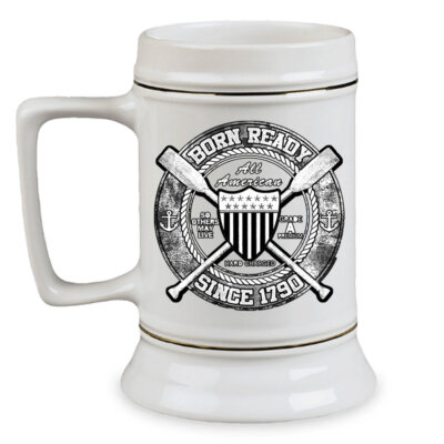 Born Ready All American Since 1790 Veteran 28 oz Ceramic Beer Drinking Stein