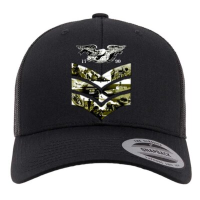1st Class Petty Officer Rank Coast Guard Veteran Black Retro Trucker Cap