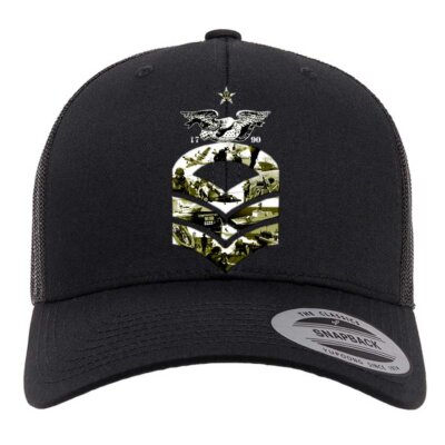 Senior Chief Officer Rank Coast Guard Veteran Black Retro Trucker Cap