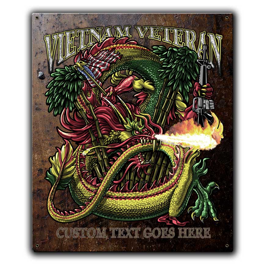 Vietnam Veteran Dragon Ribbon and M-16 Custom 12 x 15 Inch Vintage Sign